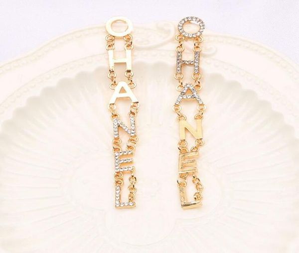 

chain tassels 18k gold plated fashion c brand designer letters stud earrings creativity geometric women rhinestone earring wedding4396481, Golden;silver