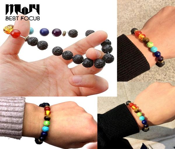 

fashion chakra bracelet tiger eye volcanic stone men black lava healing balance reiki prayer natural stone yoga bracelet gift1021823