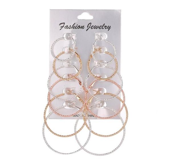 

classic mix color size circle piercing hoop earrings for women simple metal round statement party ear studs cuff clip huggie6684750, Golden;silver