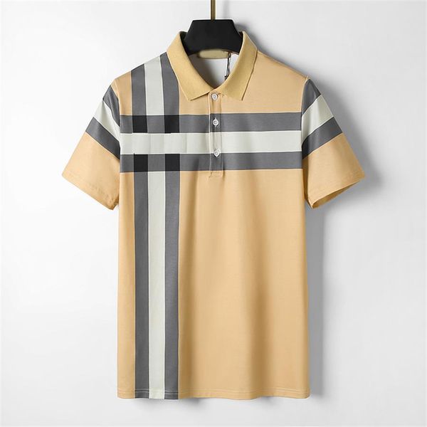 

2023lapel short-sleeved men's summer business casual checkered polo shirt men's cotton high-grade casual half-sleeve t-shirt breat, Black;brown