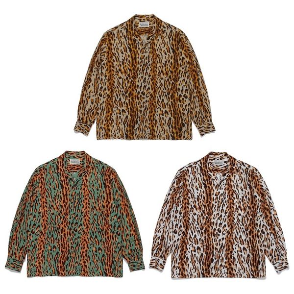 

men's t shirts wacko maria 23aw autumn winter shirt leopard print hawaiian long sleeve men women shirt lapel 230717, White;black