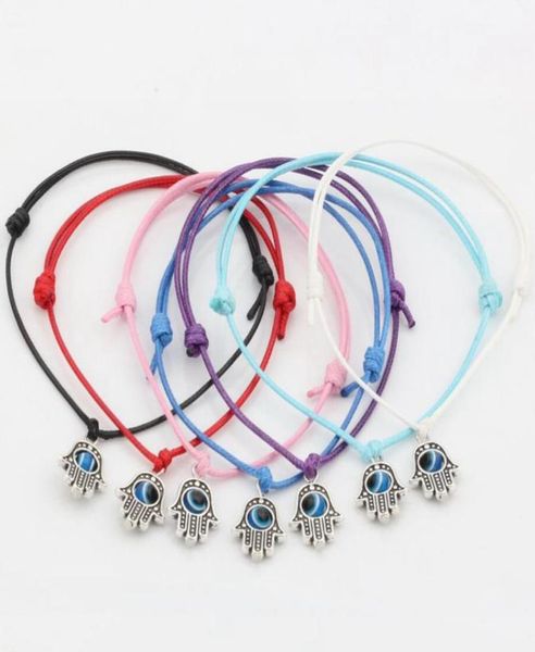 

50pcs hamsa hand string evil eye lucky mixed color wax cord spiritual bracelets success protection4276531, Golden;silver