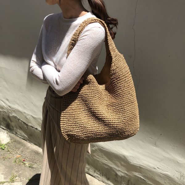 

evening bags fashion straw women shoulder paper woven female handbags large capacity summer beach casual tote purses 230717