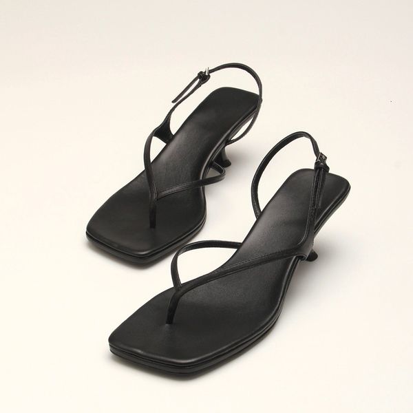 

sandals 2023 summer ankle strap for women slingback kitten heel silver buckle gladiator high heels 230718, Black