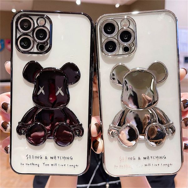 

Soft Silicone Cartoon Bear phone Case For iphone 14 Pro Max plus Clear Cute Protection Cover iphone 11 12 13 14 promax, Silver