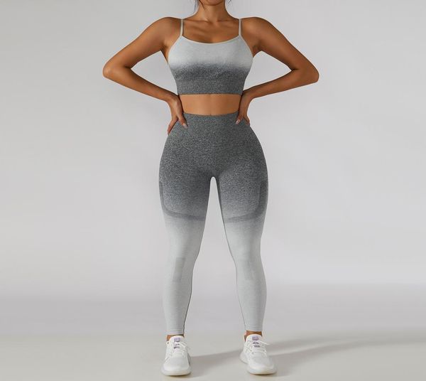 

seamless yoga suit outdoor running breathable sports sets fitness suit female gradient color sports suits2273390