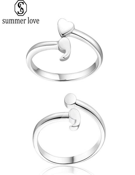 

stainless steel semicolon ring semi colon heart ring suicide depression awareness heart ring women girl inspiration jewelry gifts 5300154, Silver
