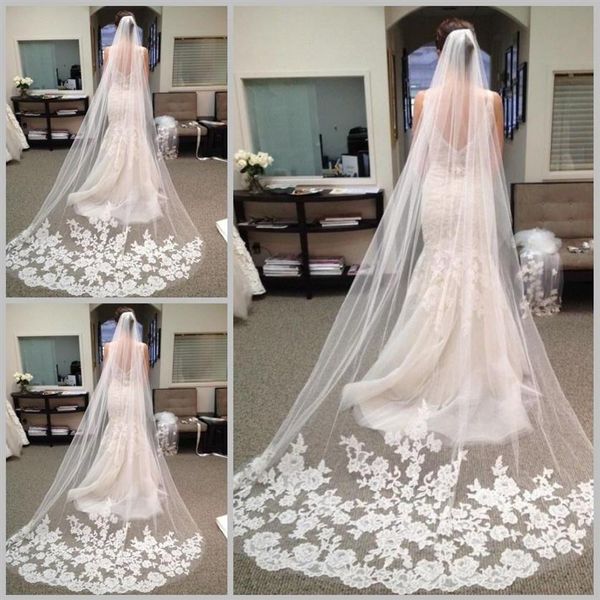 

fast delivery wedding veils long elegent veil with lace bridal gown veil beauty bride one layer long in stock fast shippi265v, Black