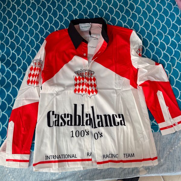 

mens tracksuits red white splicing casablanca shirts checkered crown print long sleeves racing loose casa hawaiian shirt for men women 23071, Gray