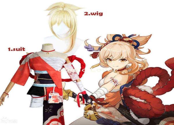 

game genshin impact yoimiya costumes suit new arrival wig anime cosplay clothes role playing sets j220712 j2206387051, Black