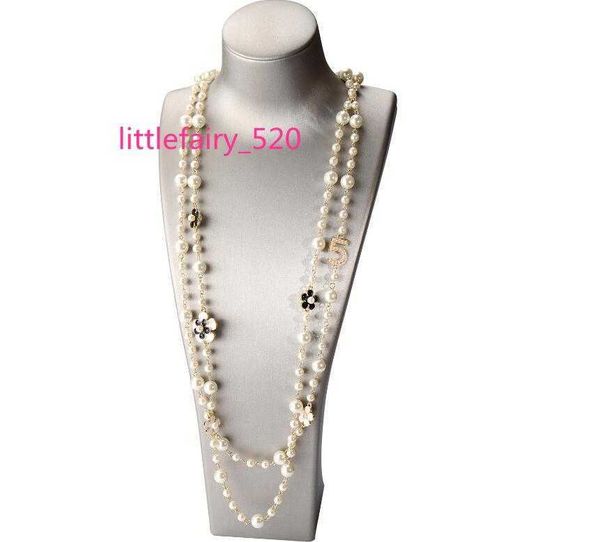 

beaded necklaces women long pendants layered pearl necklace collares de moda number 5 flower party jewelry gd290, Silver