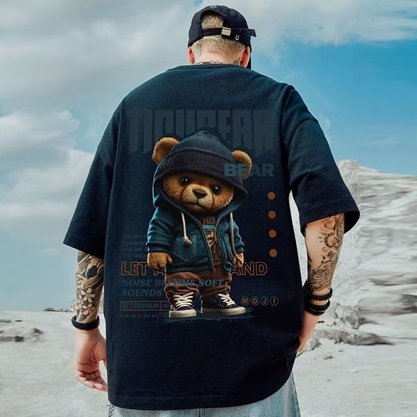 

men's t-shirts summer men's cotton t-shirt korean men's cool bear tee white t shirt o-neck short sleeve shirt men clothing 2, White;black