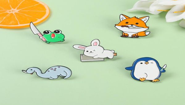 

cute animal enamel brooch small size frog rabbit penguin dinosaur fox with knife bag hat decor jewelry badge women denim lapel pin8440579, Gray