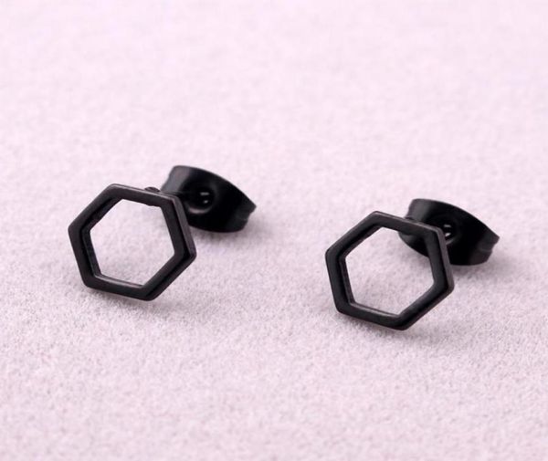 

fashion punk hexagona earrings black titanium steel geometric hexagon stud jewelry for men women2556848, Golden;silver