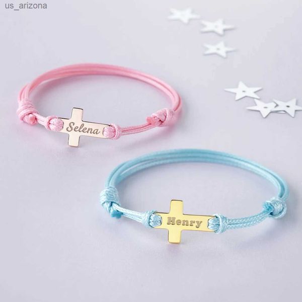 

customize baby id bracelets for girls boys adjustable braided rope stainless steel bangle new born personalized sos gift l230620, Golden;silver