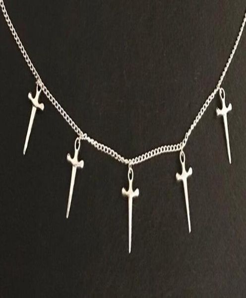 

designs fashion long chain necklaces new bohemia punk style silver fives of sword necklace pendants women boho pendants choker jew7567093