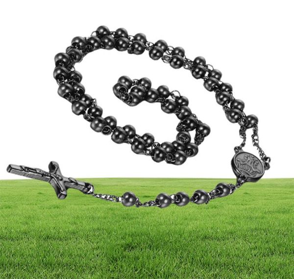 

men039s women039s stainless steel pendant necklace christ jesus crucifix cross rosary beads ball chain301o2946475, Silver