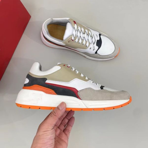 

2023 new r perforated sneakers shoes men low-suede grained calfskin gancini trainers gancio sporty chic vibe casual walking, Black
