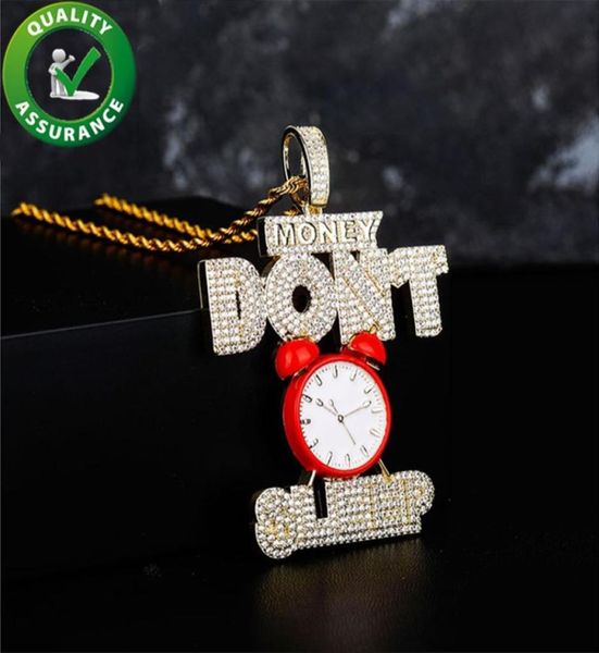 

hip hop jewelry iced out pendant mens luxury designer necklace statement alarm clock charms bling diamond pendants with rope chain8959162, Silver