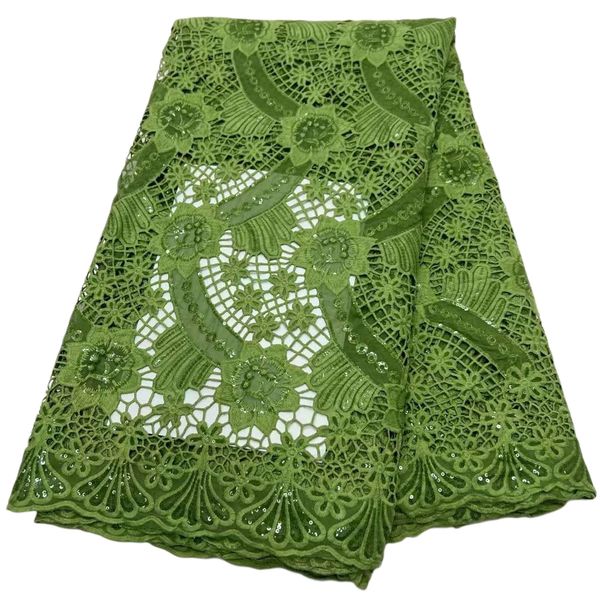 

yq-2102 sequins lace spangle embroidery milk silk water soluble blue water soluble eyelet african garment lady 5 yards raw white deep green, Black;white