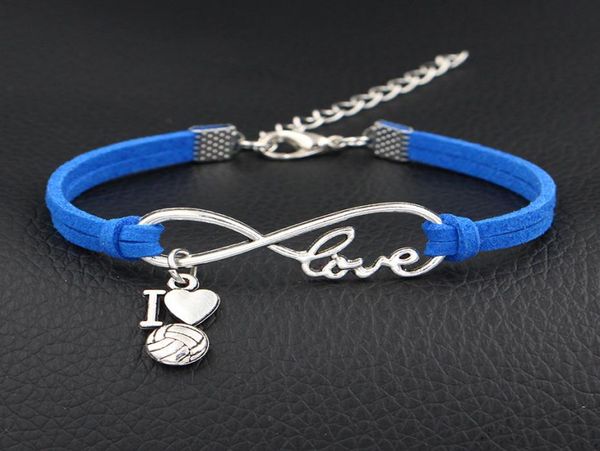 

new simple infinity i love volleyball heart pendant jewelry dark blue leather velvet bracelets bangles for women drop5722145, Golden;silver