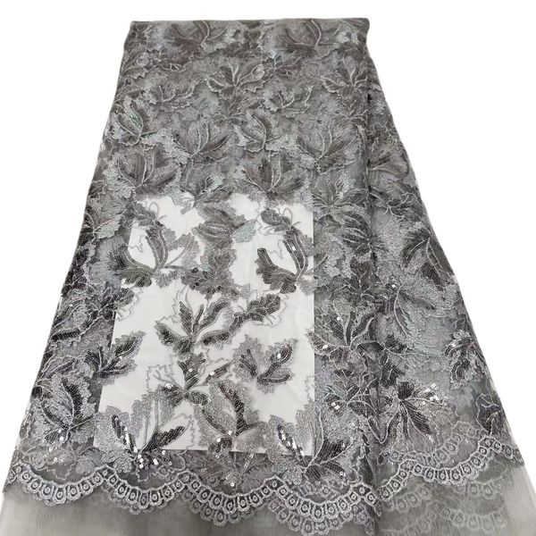 

yq-6050 fabric lace net cloth tulle embroidery sequins orange wedding clothing daily african 5 yards material 2023 new sky blue shiny banque, Black;white