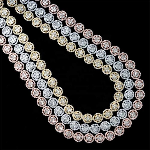

pass diamond tester vvs baguette cut iced out hip hop mossianite miami cuban link chain necklace, Silver