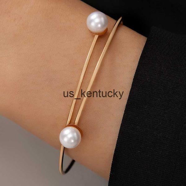 

charm bracelets docona simple pearl single layer bangle suitable for women's fashionable geometric alloy adjustable bracelet accessorie, Golden;silver