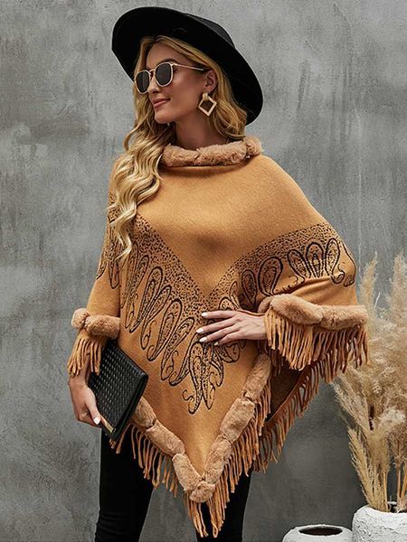 

women's sweaters fitshinling fur scarf collar winter poncho femme bohemian irregular oversized knitted sweater cape hairy furry long cl, White;black