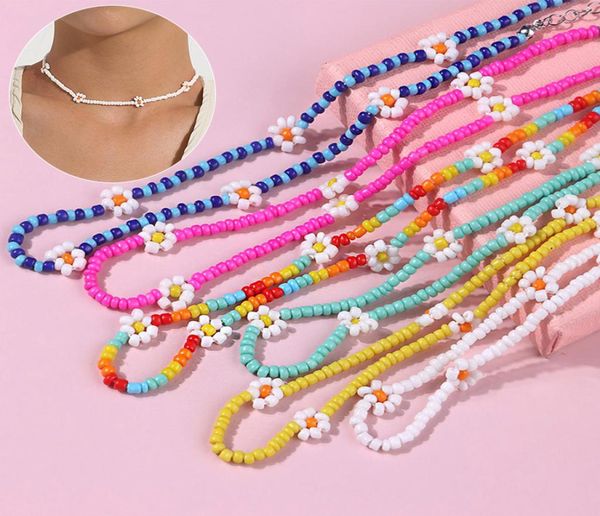 

boho daisy flowers beaded choker necklace colorful charm statement clavicle necklaces for women korean vacation jewelry4019114, Golden;silver