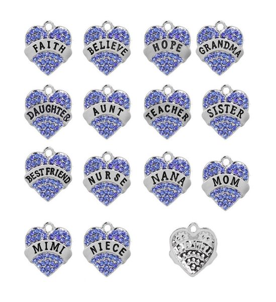 

blue pink white full rhinestone charms friend mom sister hope heart statement charms pendant family series jewelry jewelry fi8945703, Bronze;silver