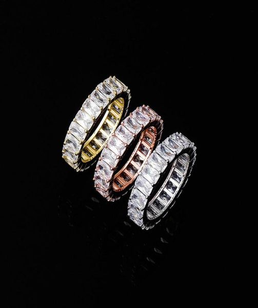 

luxury bling rectangle zircon women rings fashion 18k gold rhodium plated circle hip hop band rings6260722, Silver