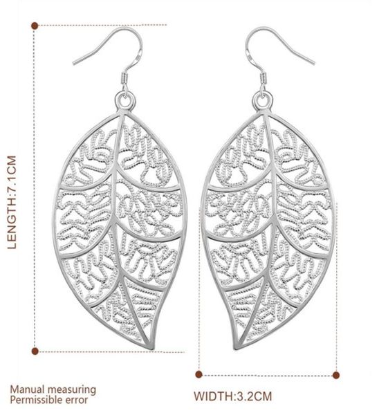 

brand new hanging leaves sterling silver plate earring fit women plated wedding 925 silver charms earrings ee1286761181