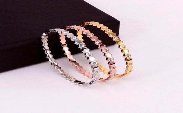 

fashion rhombus luxury designer bangle bracelets 18k gold stainless steel shining crystal charm bracelet party wedding jewelry70726988110, Black