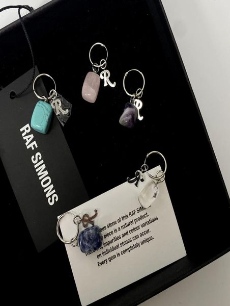 

21ss raf simons natural agate stone gem crystal r letter dangle pendant earrings fashion street hip hop accessories3618201, Silver