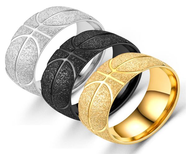 

mens stainless steel basketball ring us size 612 titanium frosted men s sports rings trend fashion jewelry whole5673680, Silver