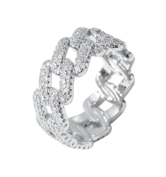 

cluster rings hiphop zircon cuban chain ring copper microinlaid electroplating real gold personality trend men 10mm8814063, Golden;silver
