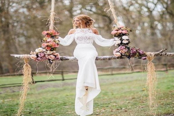 

said mahamad wedding gowns high neck lace appliques long sleeve chiffon beach wedding dresses bridal dresses arabic 2017 ba32296776118, White