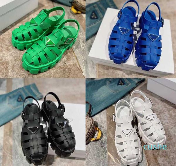 

outdoor pradly new designer sandals rubber thick soled tide gear hollow baotou ladies casual heightening buckle roman beach sandal with box, Black