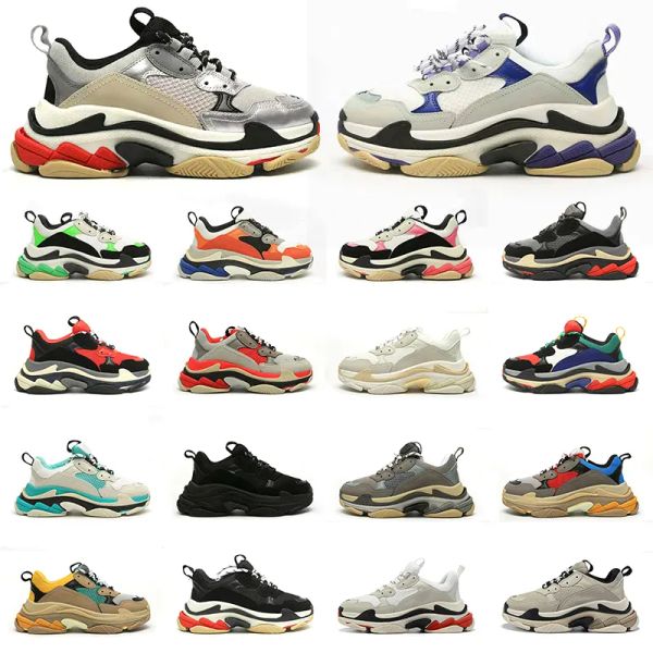 

triple s men women designer casual shoes platform sneakers black white dark grey pink split multi purple yellow blue allover mens trainers