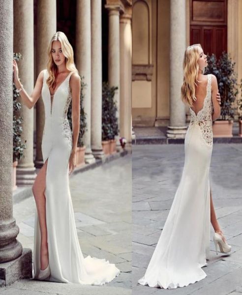 

2019 greek fashion sheath wedding dresses deep v neck front split backless bridal gowns bride beach party wear7948297, White