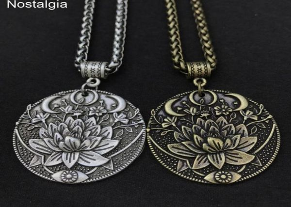 

spiritual jewelry karma buddha wiccan lotus flower wicca moon necklace men women accessories witchcraft witch jewlery3281578, Silver