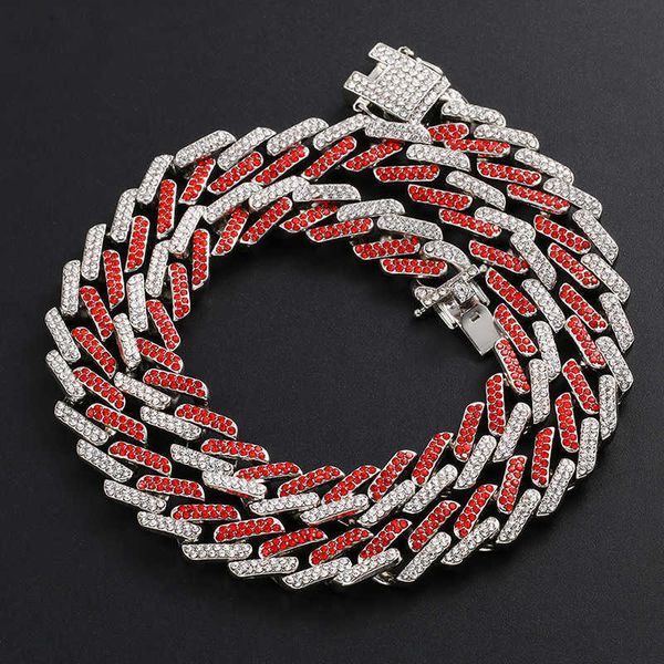 

hip hop inlaid personalized color diamond alloy necklace butterfly buckle environmental protection electroplating cuba necklace, Silver