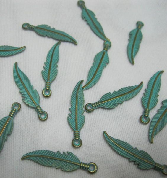 

jewelry findings components 100pcslot 227mm new retro verdigris patina plated zinc alloy green feather charms for diy jewelry ac6332000, Bronze;silver