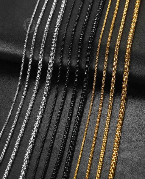

2mm 3mm 5mm black round box link chain necklace for men boy stainless steel chain necklace whole drop jewelry knm1188579977, Silver