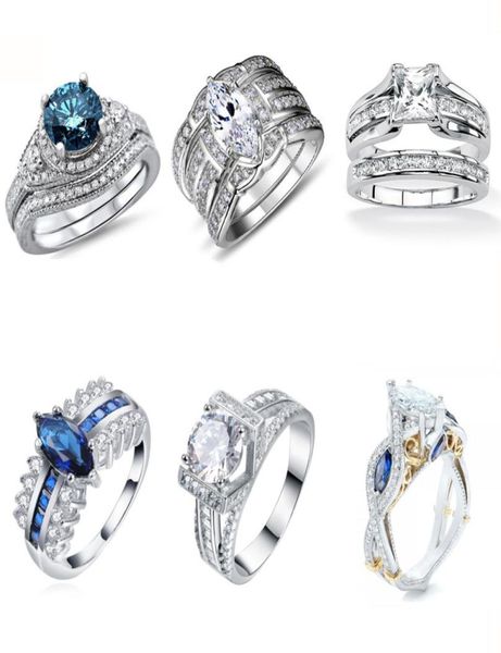 

vintage cz wedding ring sets 925 silver promise engagement ring jewelry for women size 5 6 7 8 95999820, Slivery;golden