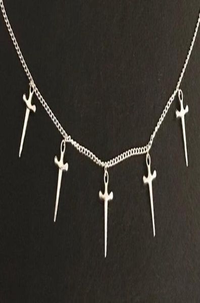 

designs fashion long chain necklaces new bohemia punk style silver fives of sword necklace pendants women boho pendants choker jew2398826