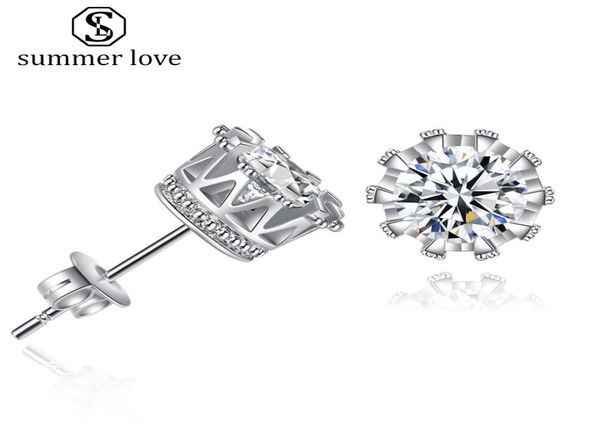 

trendy crown stud earrings women classic shining zircon small stud earring gold color ears for men crystal earrings jewelry6082253, Golden;silver