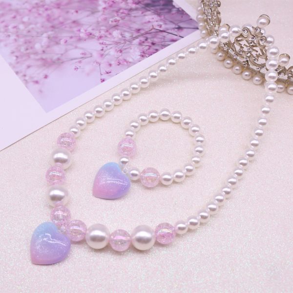

sparkling pink resin heart star necklace bracelet set accessories jewelry, Silver