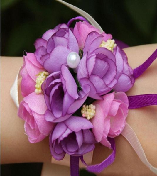 

wholenew beautiful cute style wrist corsage bracelet bridesmaid sisters hand flowers wedding party bridal prom2032363, Golden;silver
